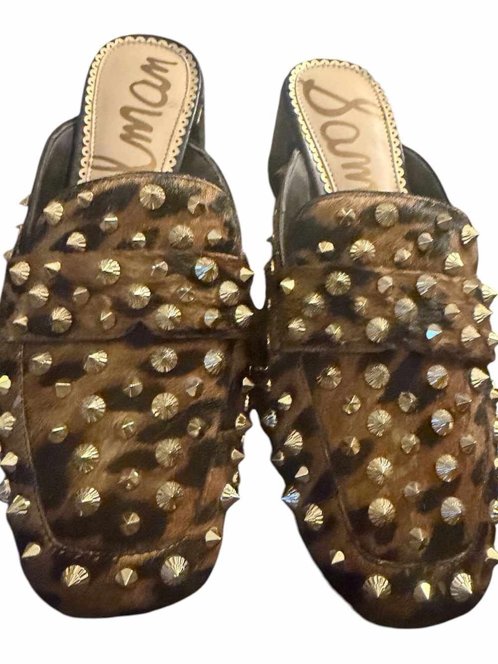 Sam Edelman Leopard-Print Studded Slide Mules